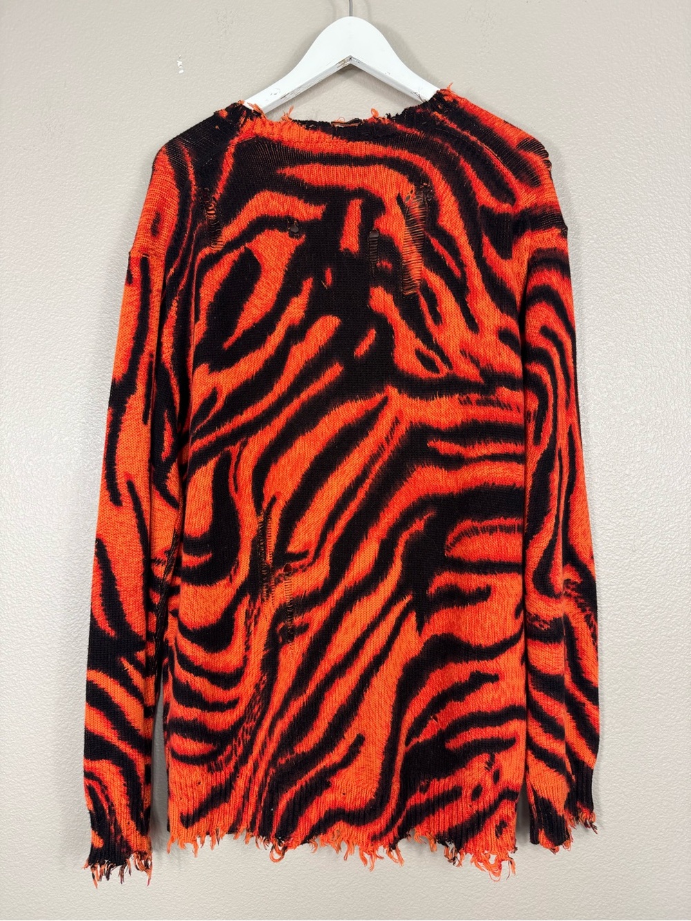 R13 Distressed Raw Edge Button Up Cardigan Sweater Tiger Stripe - Picture 2 of 9